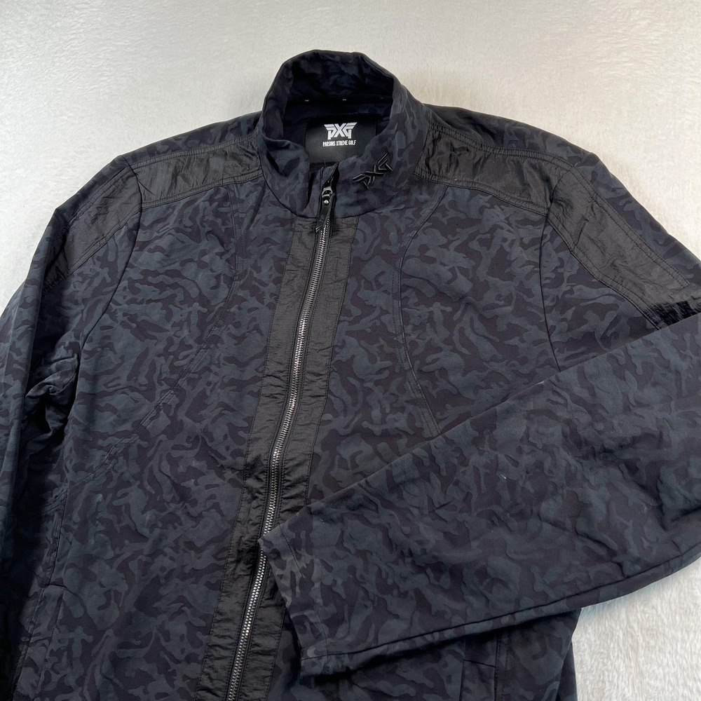 PXG Darkness High Collar Jacket Mens 2XL Black Camo Full Zip Lined Golf